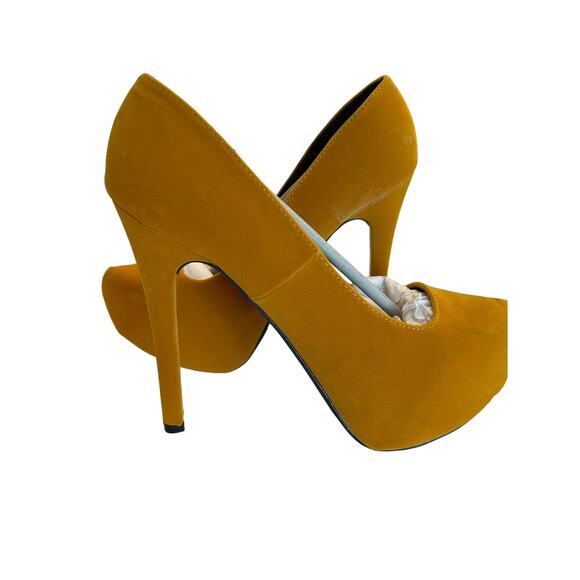 Qupid Marquise06 Velvet Platform Stiletto Pumps High Heel SZ 6.5 Brown Mustard - Picture 8 of 11
